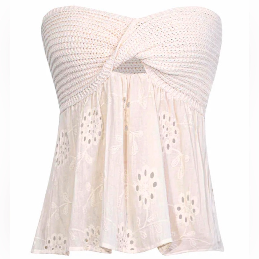 Micas Knot Front Knit Embroidered Tube Top